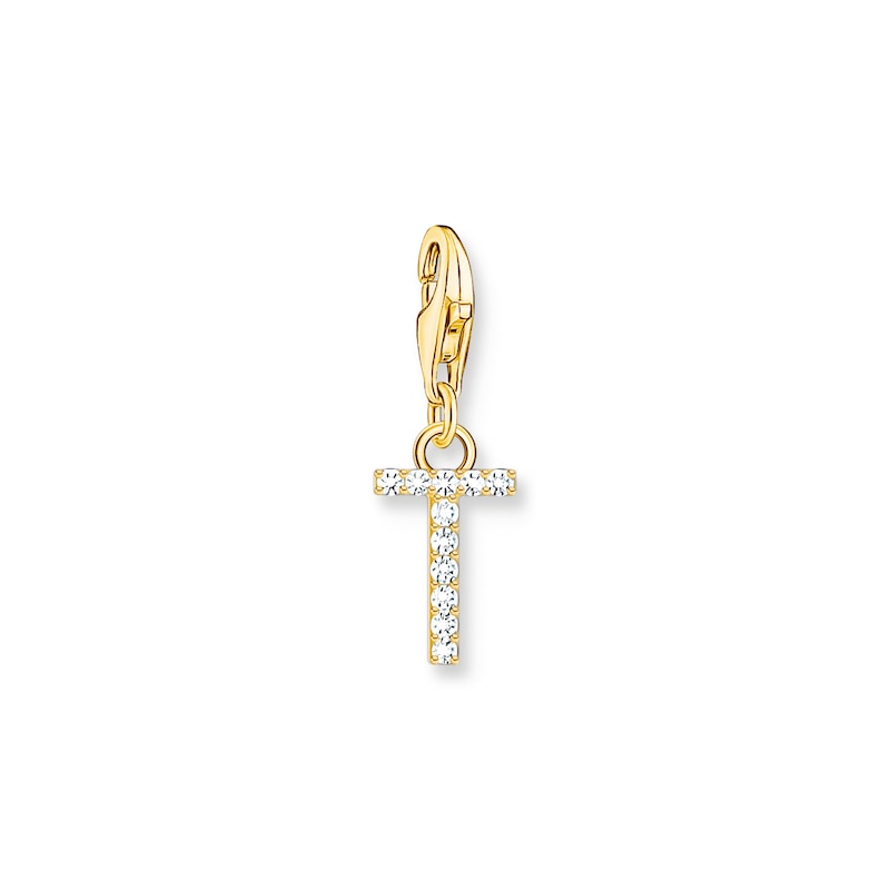 Thomas Sabo Ladies' 18ct Gold Plated Sterling Silver Cubic Zirconia Charm Pendant Letter T