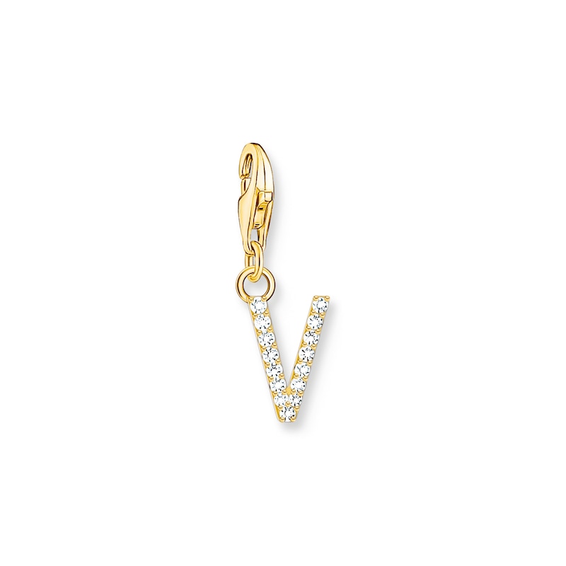 Thomas Sabo Ladies' 18ct Gold Plated Sterling Silver Cubic Zirconia Charm Pendant Letter V