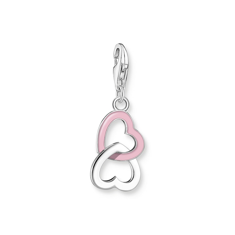 Thomas Sabo Ladies' Sterling Silver Pink Enamel Double Heart Charm Pendant