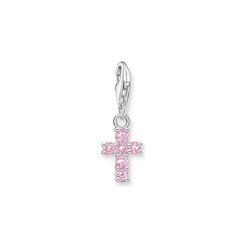 Thomas Sabo Ladies' Sterling Silver Pink Cubic Zirconia Cross Charm Pendant