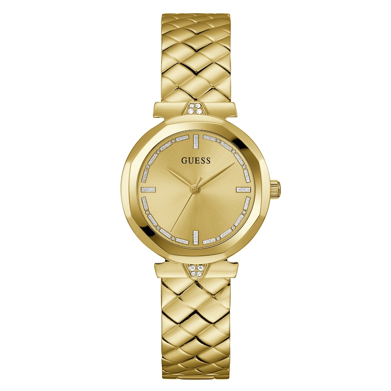 Guess Rumour Ladies' Gold Tone Patterned Half Bangle Watch | H.Samuel