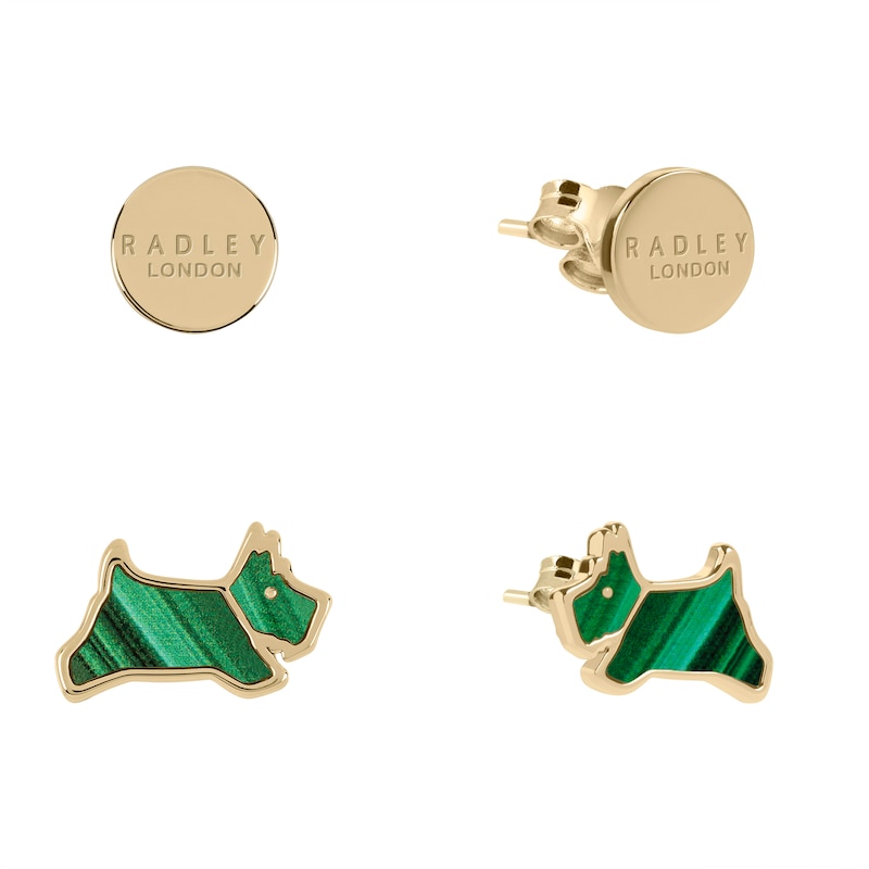 Radley Ladies' Dukes Place 18ct Gold Plated Round Disc & Green Malachite Coloured Resin Jumping Dog Earring Set