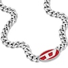 Thumbnail Image 1 of Diesel Men's Red Enamel Logo Pendant Chunky Curb Chain Stainless Steel Necklace