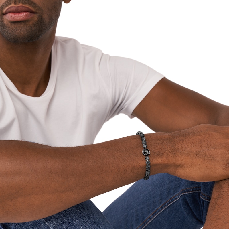 Diesel Men's Black Agate Beaded Bracelet