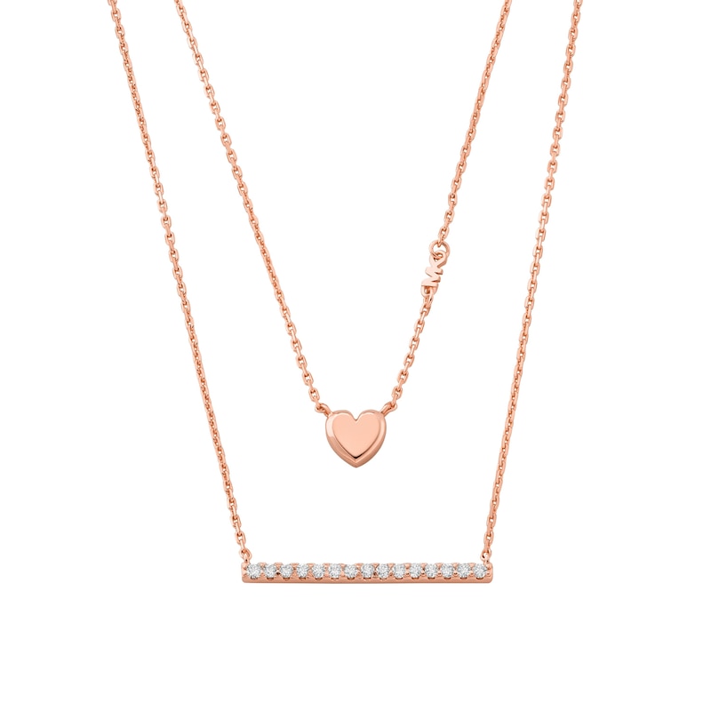 Main Image 1 of Michael Kors Love Ladies' 14ct Rose Gold-Plated Sterling Silver Double Layer Heart Necklace