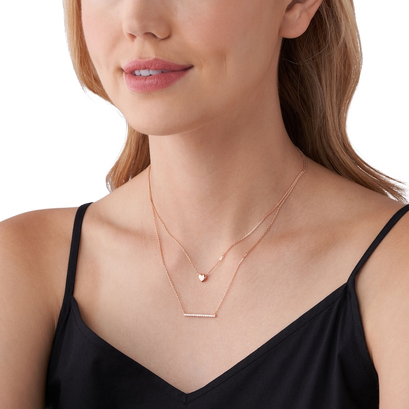 Main Image 3 of Michael Kors Love Ladies' 14ct Rose Gold-Plated Sterling Silver Double Layer Heart Necklace