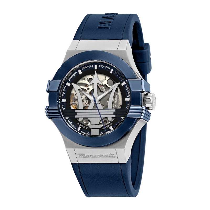 Main Image 1 of Maserati Potenza Men's Bold Skeleton Logo Dial Blue Silicone Strap Watch