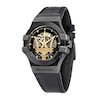 Thumbnail Image 1 of Maserati Potenza Men's Bold Skeleton Logo Dial Black Leather Strap Watch