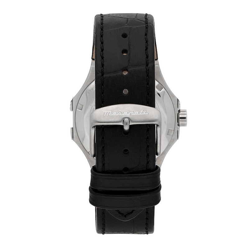 Maserati Potenza Men's Skeleton Logo Dial Black Leather Strap Watch