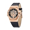 Thumbnail Image 1 of Maserati Potenza Men's Rose Tone Skeleton Logo Dial Black Leather Strap Watch