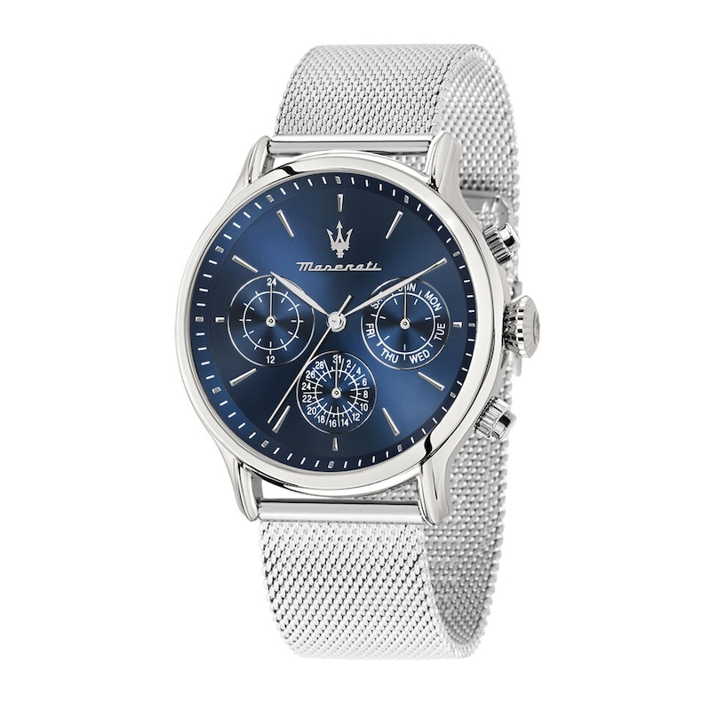 Maserati Epoca Men's Blue Chronograph Dial Stainless Steel Mesh Strap Watch