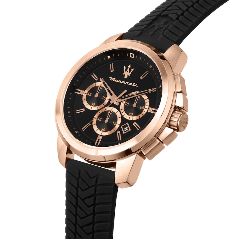 Maserati Successo Men's Black Chronograph Dial Black Silicone Strap Watch