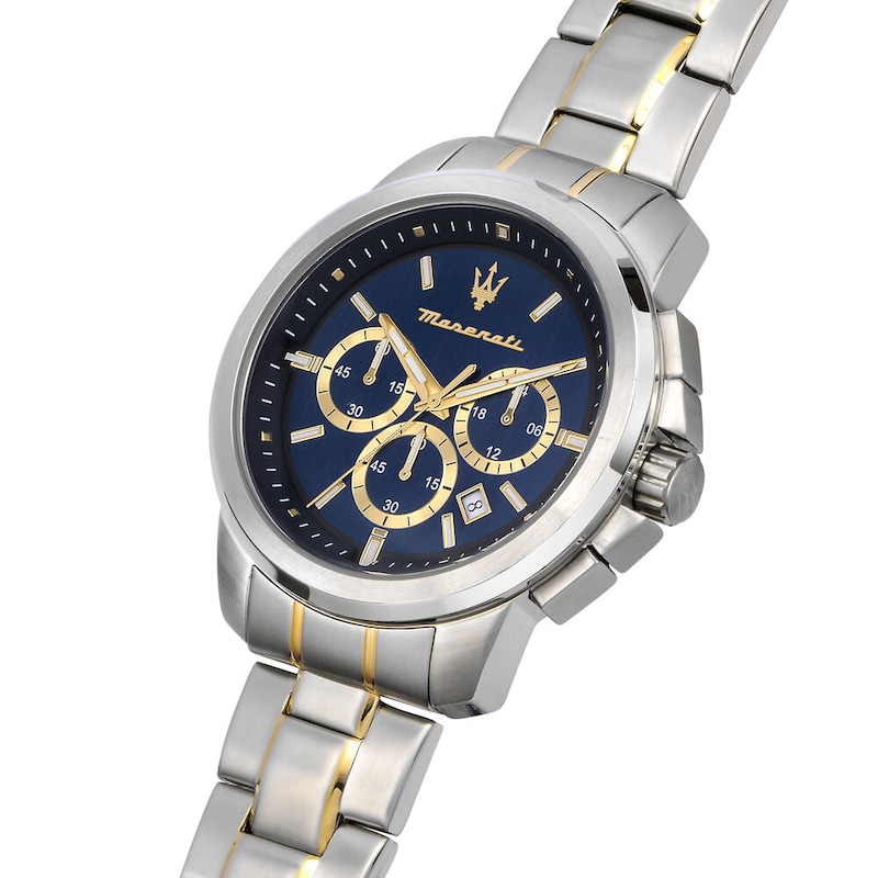 Maserati Successo Men's Blue Chronograph Dial Stainless Steel Two Tone Bracelet Watch