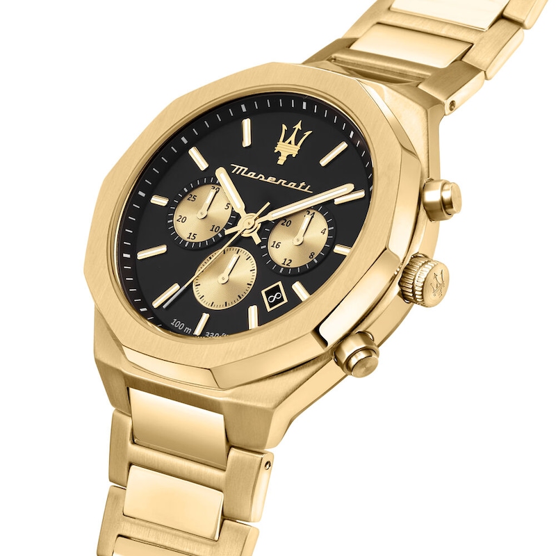 Maserati Stile Men's Black Chronograph Dial Gold Tone Bracelet Watch