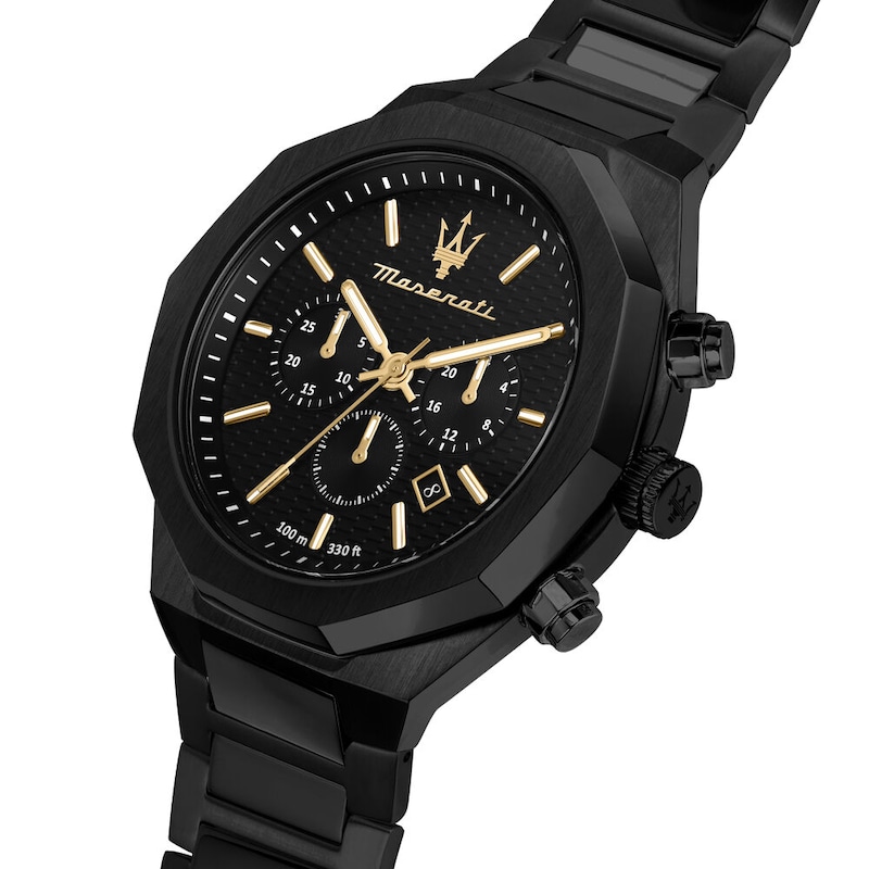 Main Image 4 of Maserati Stile Men's Patterned Black Chronograph Dial Black Bracelet Watch