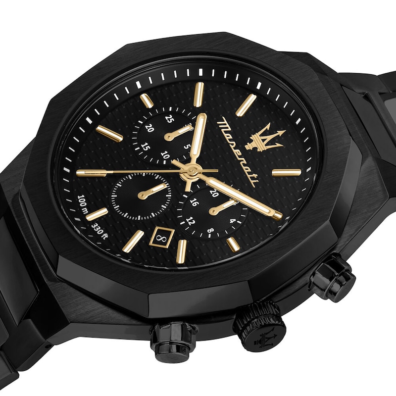 Main Image 5 of Maserati Stile Men's Patterned Black Chronograph Dial Black Bracelet Watch