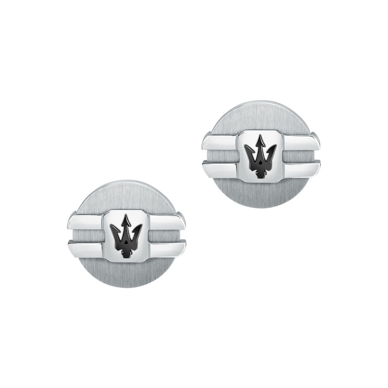 Maserati Black Ion Plated Logo Detailed Stainless Steel Cufflinks