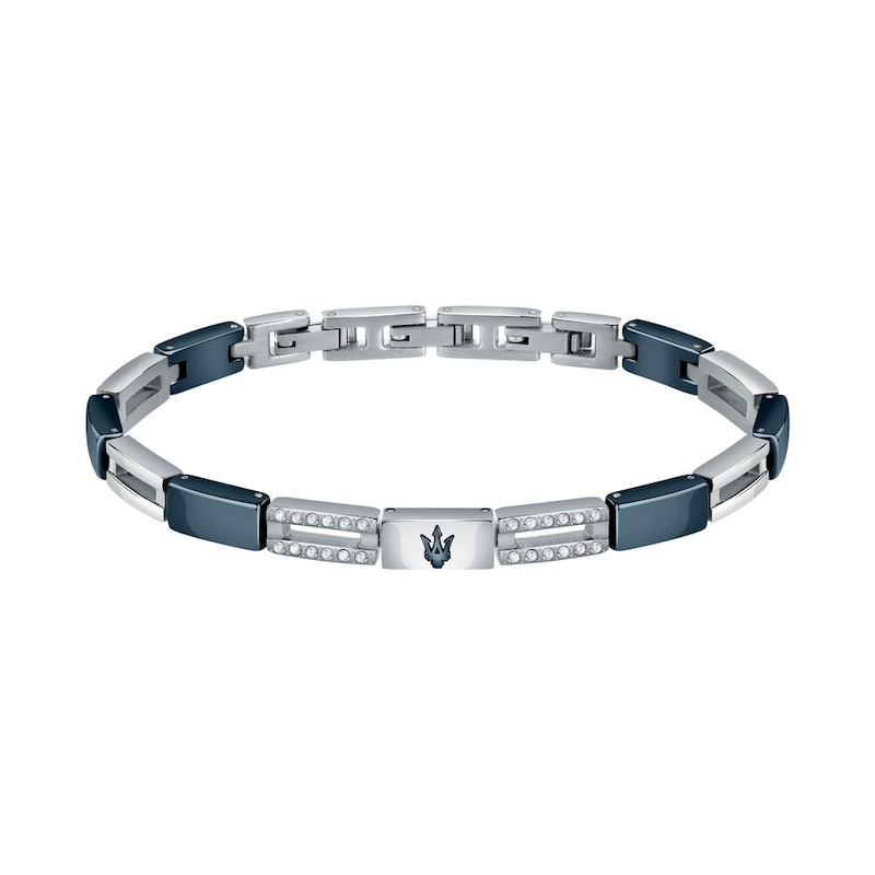 Maserati Men's Silver & Blue Tone Stone Set Detail Bracelet