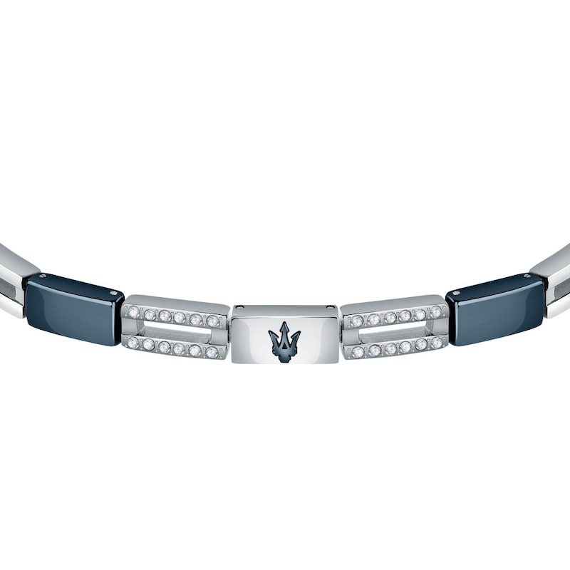 Maserati Men's Silver & Blue Tone Stone Set Detail Bracelet