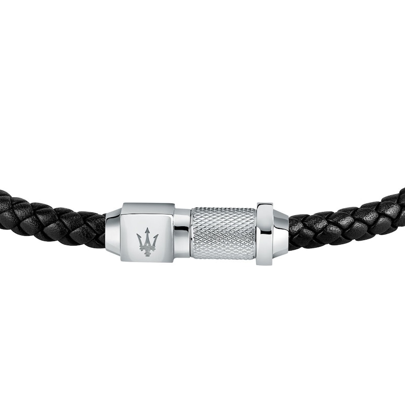 Maserati Men's Plaited Black Leather Bracelet