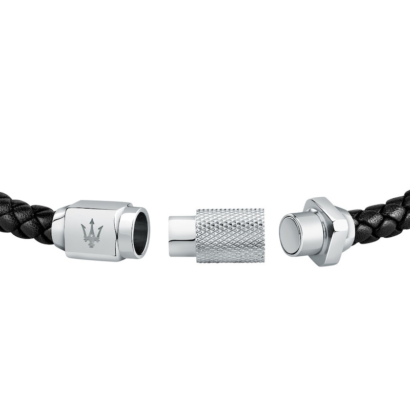 Maserati Men's Plaited Black Leather Bracelet