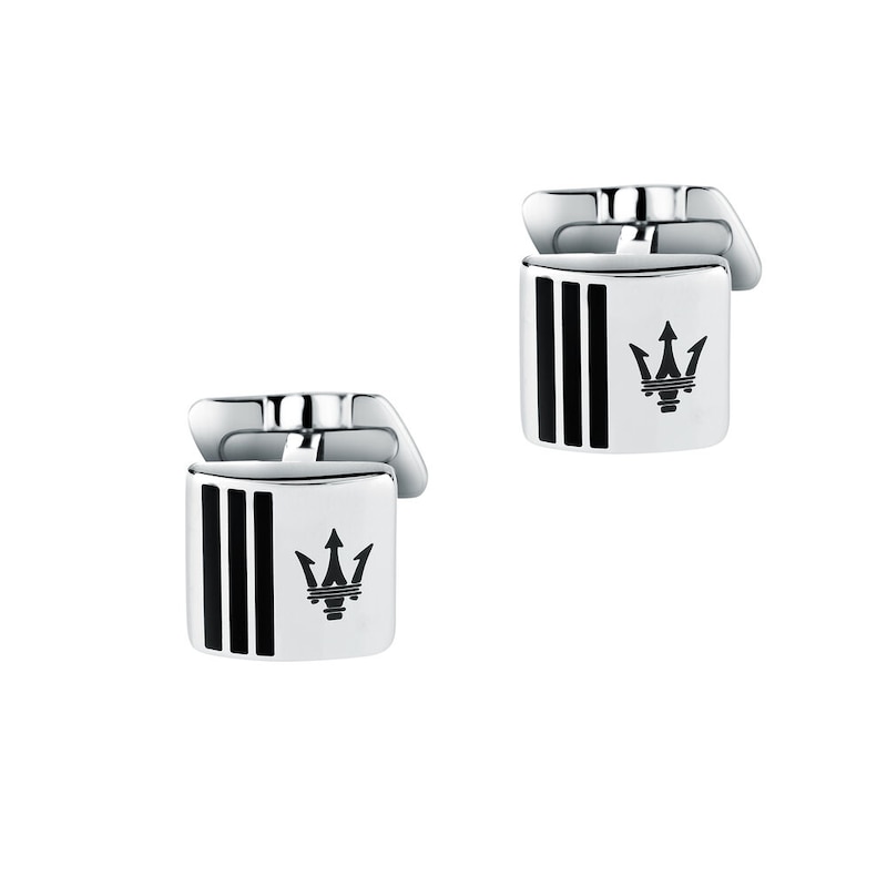 Main Image 2 of Maserati Black Enamel Logo Stripe Stainless Steel Cufflinks