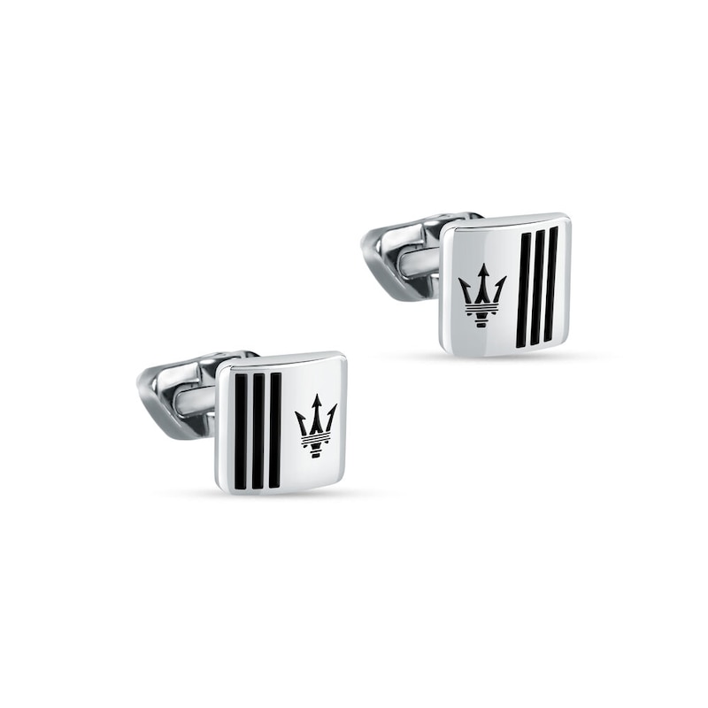 Main Image 4 of Maserati Black Enamel Logo Stripe Stainless Steel Cufflinks