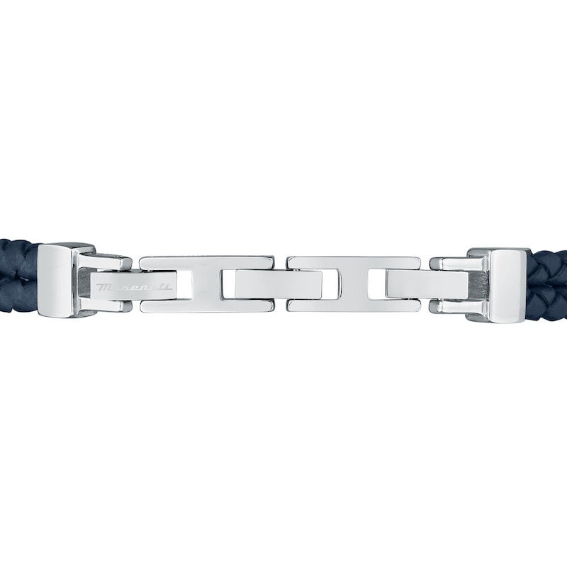 Maserati Men's Plaited Stainless Steel Detail & Blue Leather Bracelet