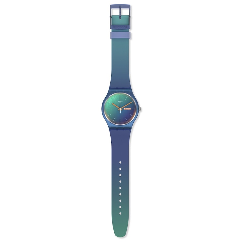 Swatch Fade To Teal Blue Dial Blue Silicone Strap Watch