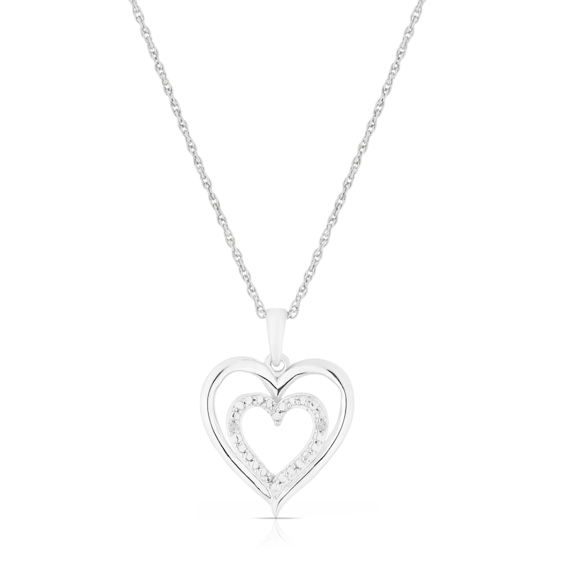 Sterling Silver Double Heart Diamond Pendant Necklace | H.Samuel