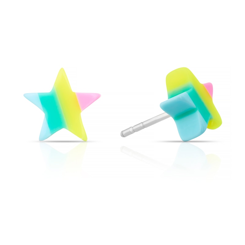 Main Image 1 of Children's Sterling Silver Pastel Striped Star Studs