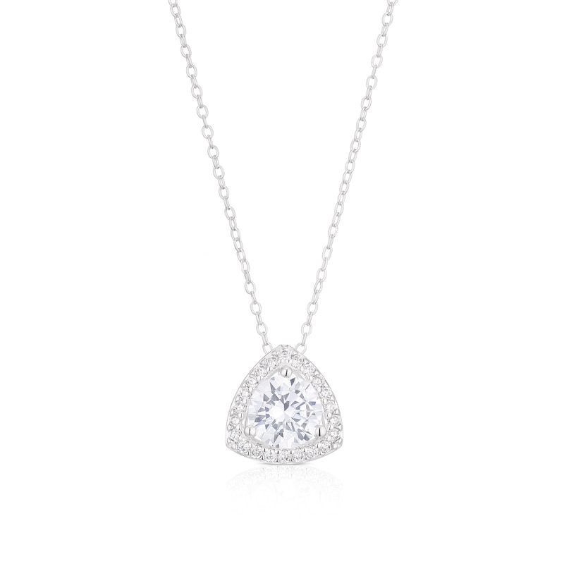 Main Image 1 of Sterling Silver Cubic Zirconia Trillion Halo Pendant Necklace