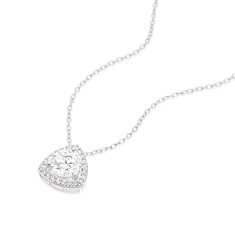 Main Image 2 of Sterling Silver Cubic Zirconia Trillion Halo Pendant Necklace