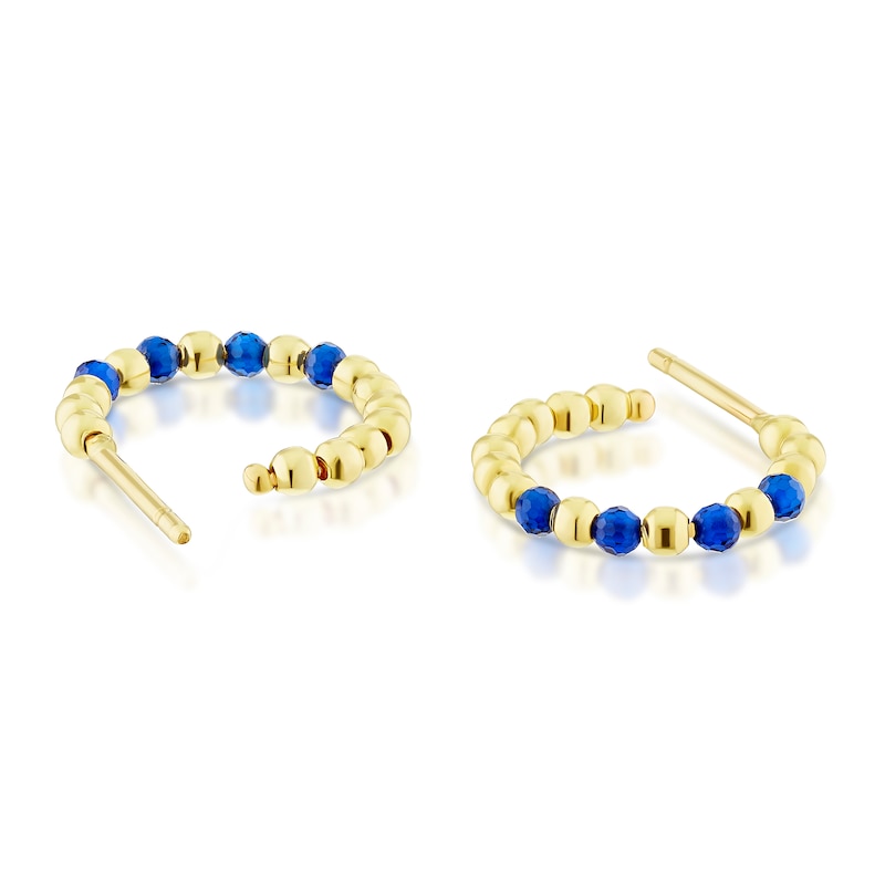 9ct Yellow Gold Blue Beaded Open Hoop Earrings