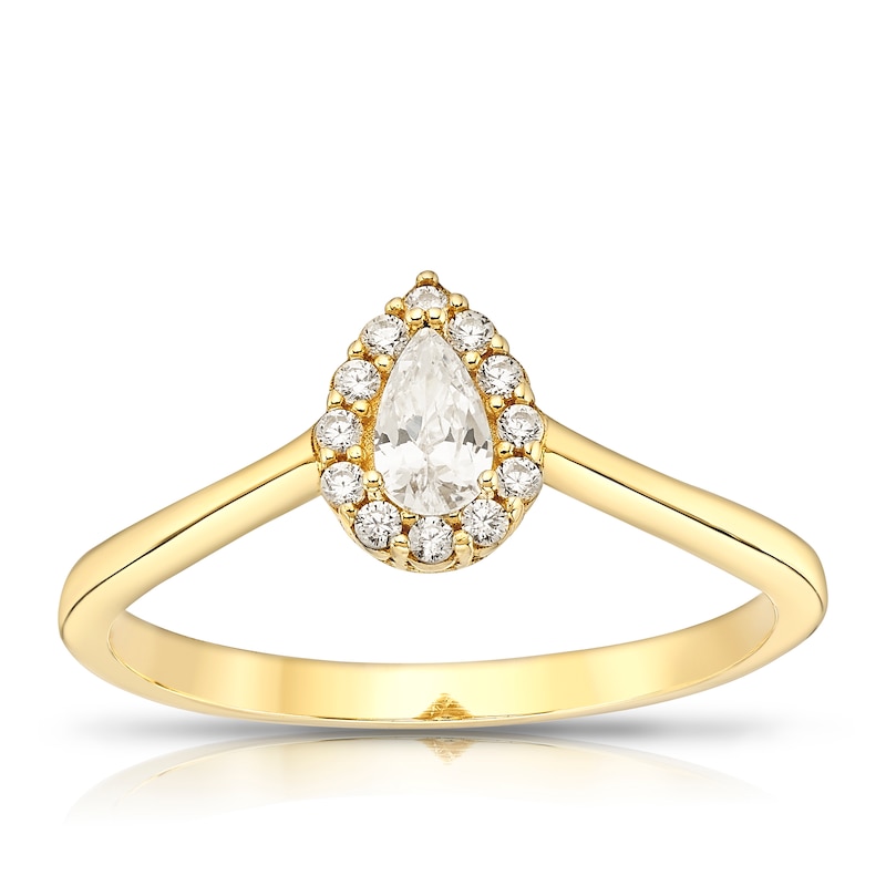 Main Image 1 of 9ct Yellow Gold Cubic Zirconia Halo Pear Ring