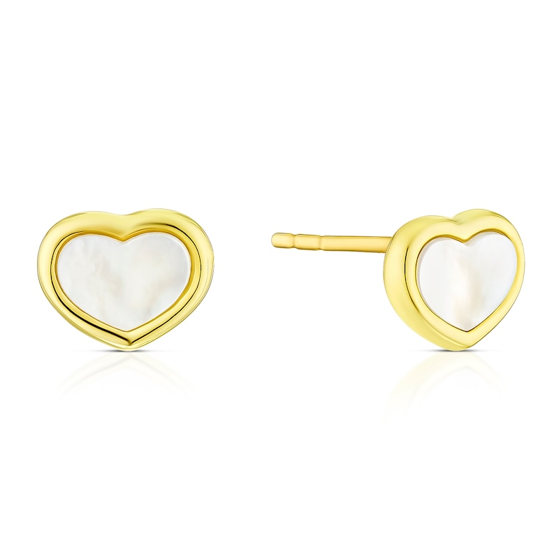 Main Image 1 of 9ct Yellow Gold Mother Of Pearl Heart Stud Earrings