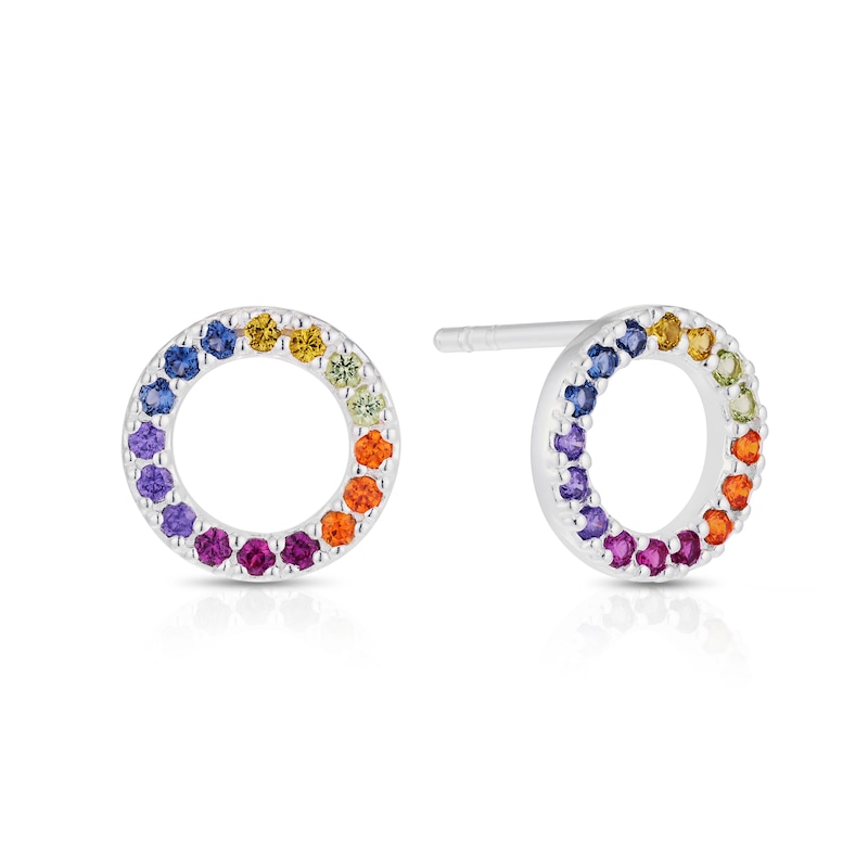 Sterling Silver Multicoloured Cubic Zirconia Circle Stud Earrings | H ...