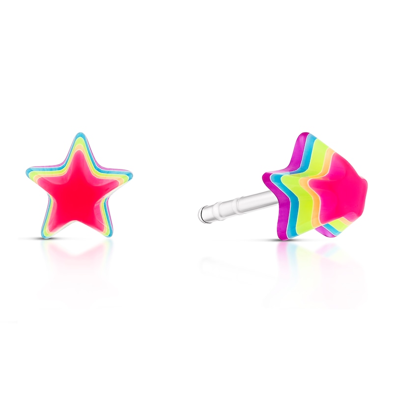 Children's Sterling Silver Multicoloured 3D Star Studs