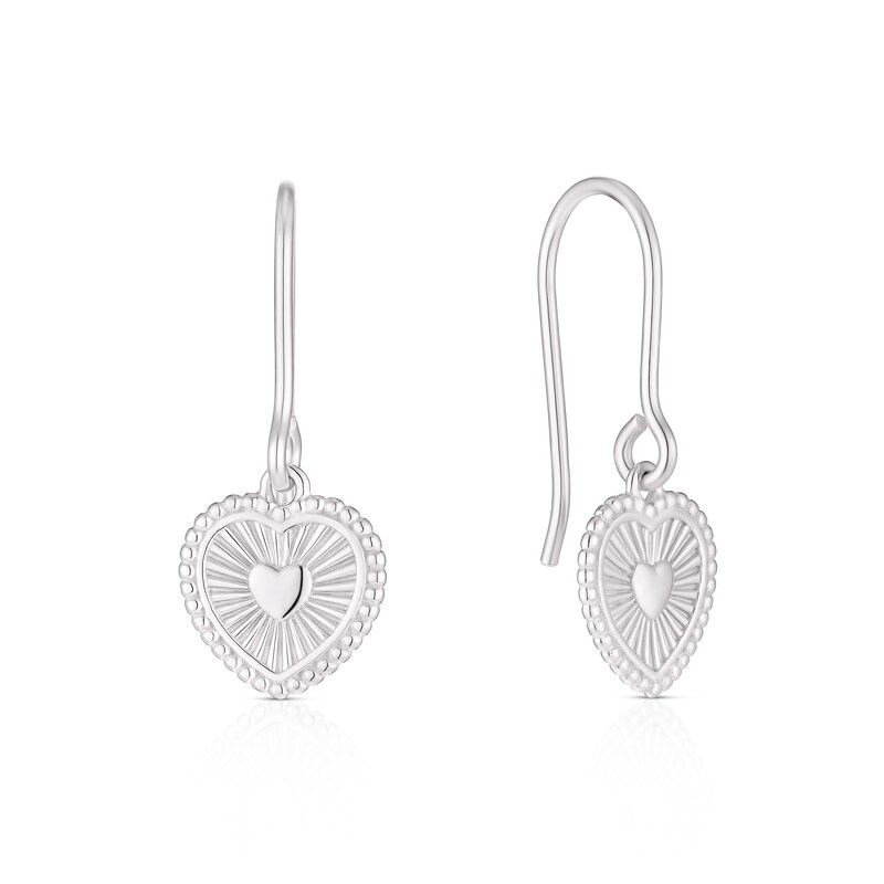 Main Image 1 of Sterling Silver Texture Heart Drop Earrings