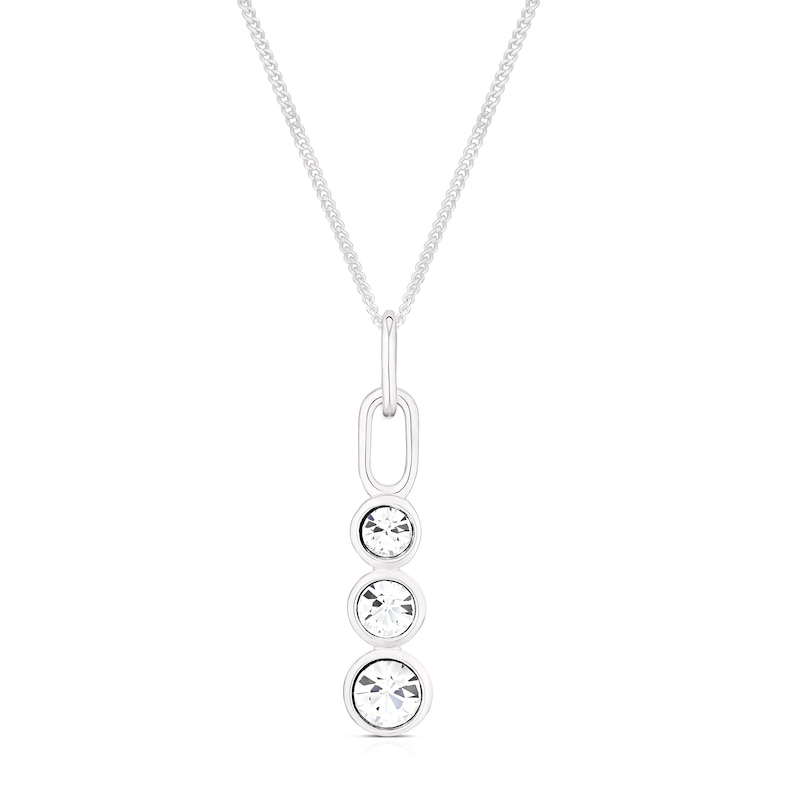 Sterling Silver Clear Preciosa Crystal Drop Pendant & Chain Necklace