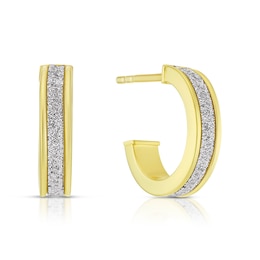 9ct Yellow Gold Glitter 8mm Half Hoop Earrings