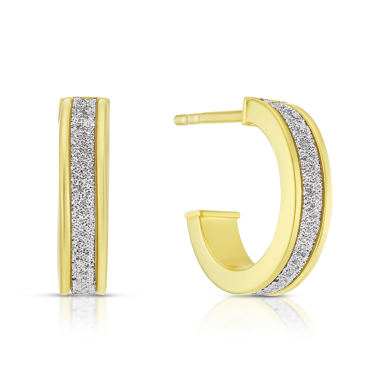 Main Image 1 of 9ct Yellow Gold Glitter 8mm Half Hoop Earrings