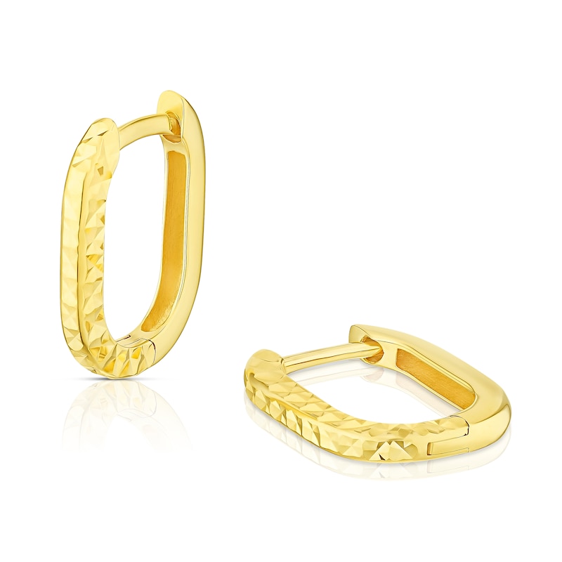 9ct Yellow Gold Diamond Cut Oval Hoop Earrings