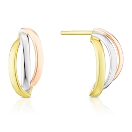 9ct Three Colour Gold Triple Row Small Hoop Earrings