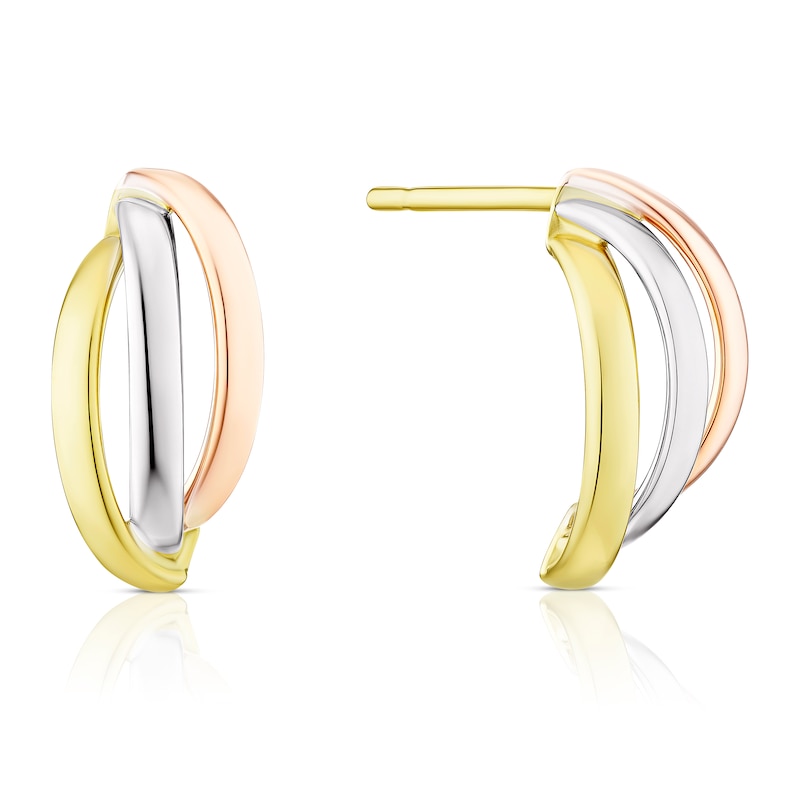 Main Image 1 of 9ct Three Colour Gold Triple Row Small Hoop Earrings