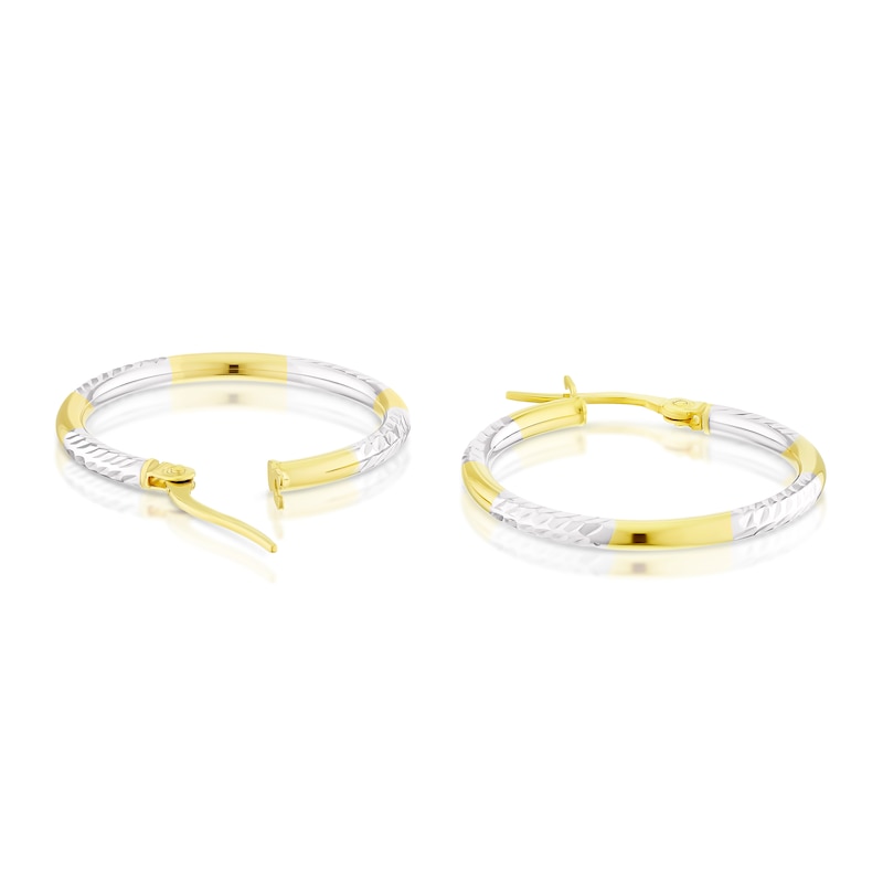 Main Image 2 of 9ct Two Colour Gold Diamond Cut Medium Hoop Earrings