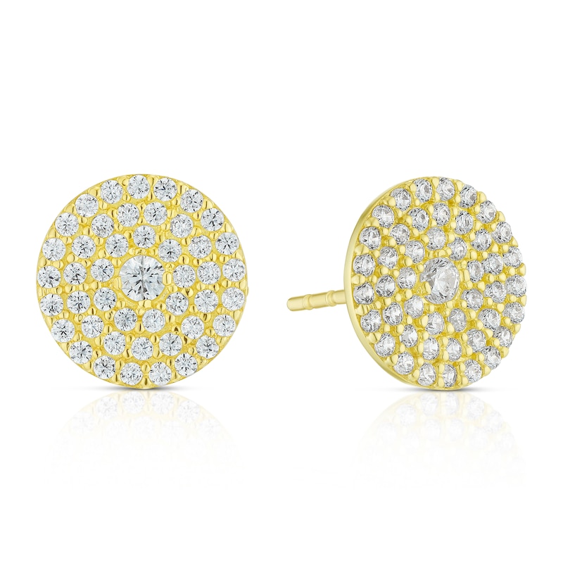 Main Image 1 of 9ct Yellow Gold Pavé Flat Round Stud Earrings