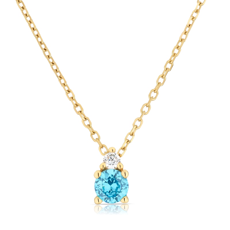 Main Image 1 of 9ct Yellow Gold Blue & Clear Cubic Zirconia Pendant Necklace