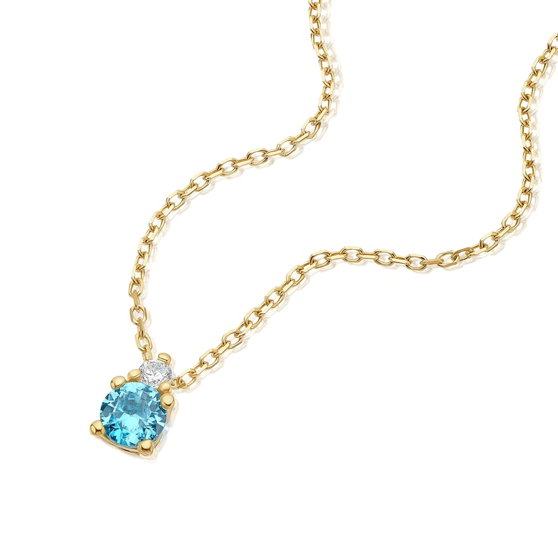 Main Image 2 of 9ct Yellow Gold Blue & Clear Cubic Zirconia Pendant Necklace