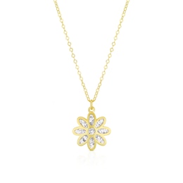 9ct Yellow Gold Double Finish Flower Pendant Necklace